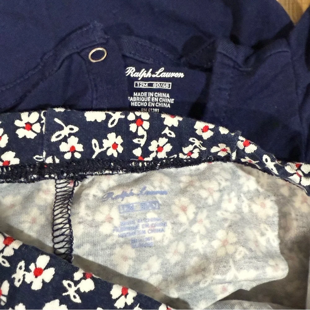 Ralph Lauren Outfit Blouse Leggings Blue Floral Size 12 Months